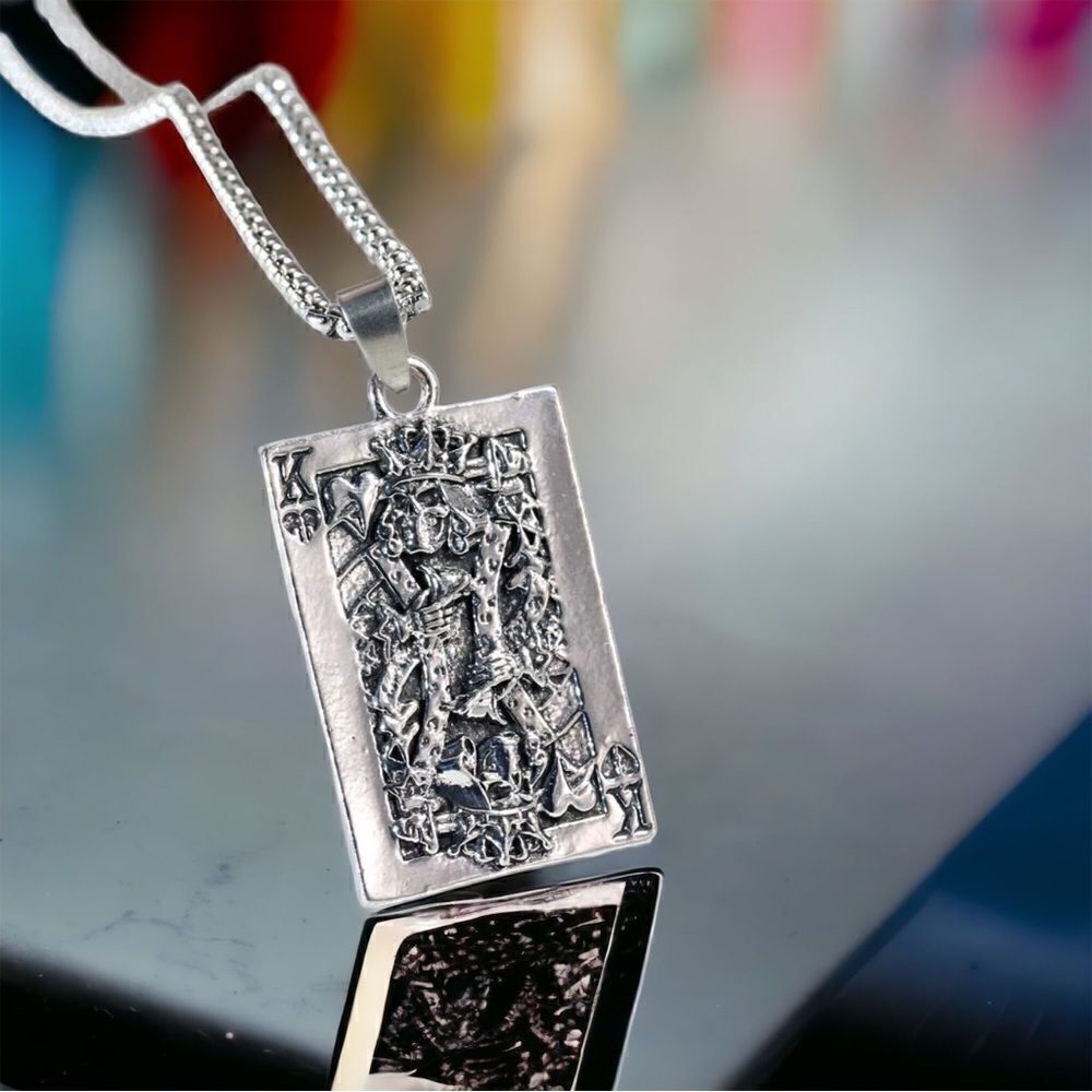 King of Hearts l Men’s Pendant Silver Necklace l 23” l Unisex, Statement l New